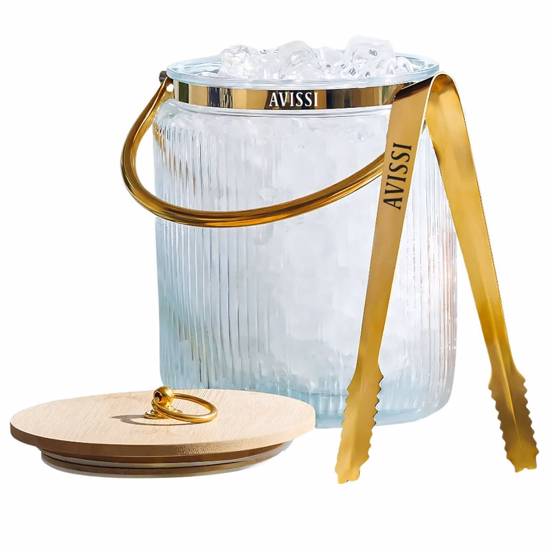 3L Ribbed Glass Ice Bucket with Airtight Lid