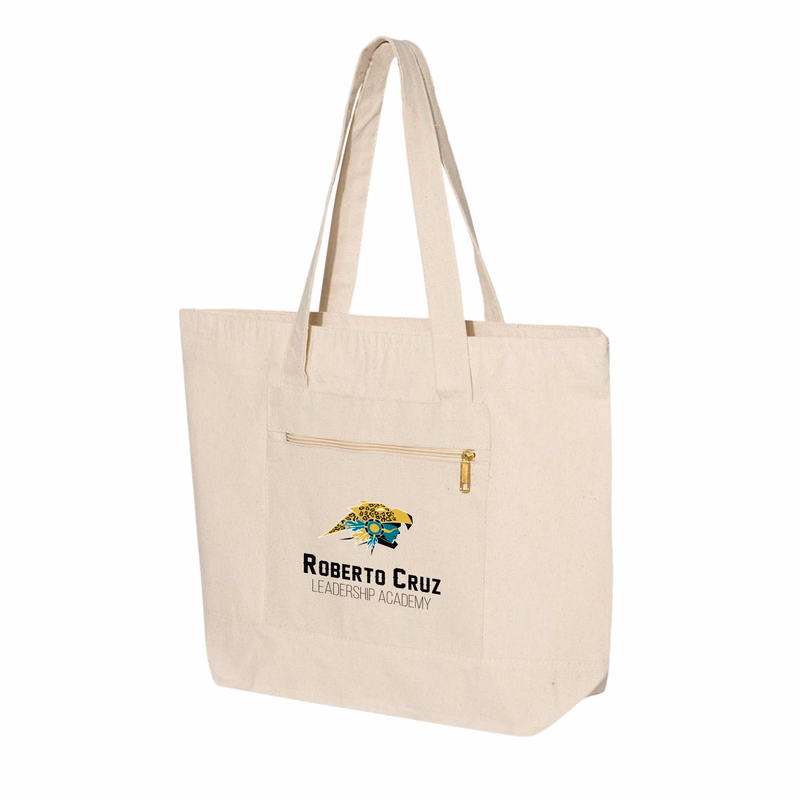 12 oz. Natural Heavy Cotton Canvas Two Tone Zippered Tote Bag-Low MOQ 30