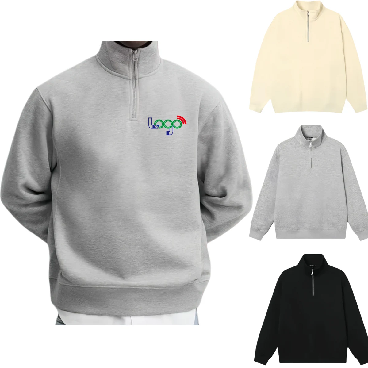 Half-Zip Hoodie Stand-Up Collar, custom hoodie or sweatshirt with logo imprint 1