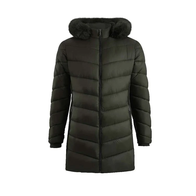 Women's Long Berber Lined Puffer Jackets Green S-XL 1