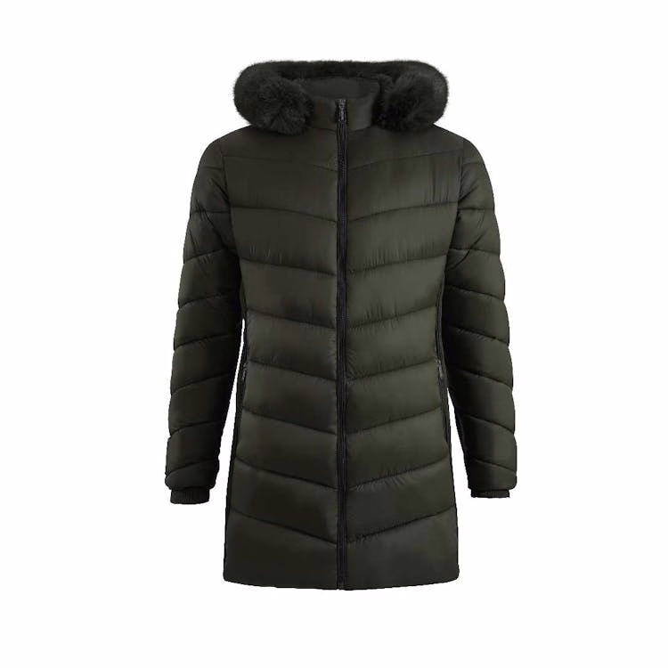 Women's Long Berber Lined Puffer Jackets Green S-XL