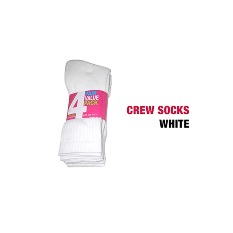 Girl's Crew Socks - 4 Pack White Size 9-11 1