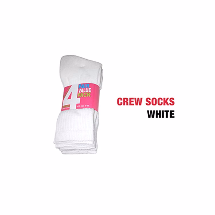 Girl's Crew Socks - 4 Pack White Size 9-11