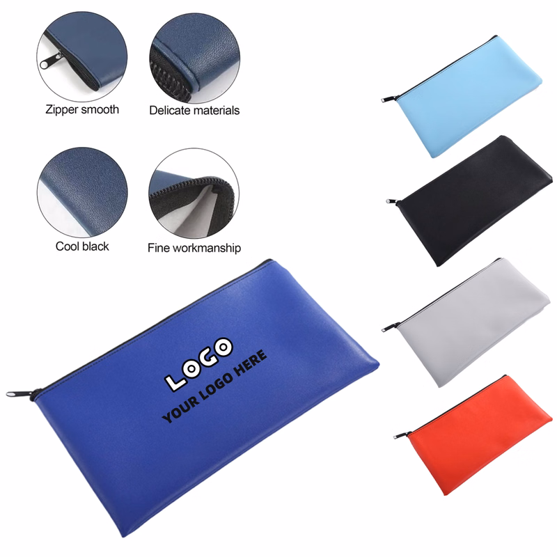 PU Leather Zipper Bank Deposit Bag
