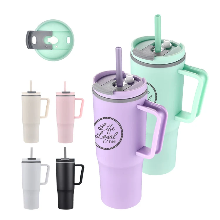 30 oz. Plasitc Handle Mug with Twist Closure Straw Lid 1