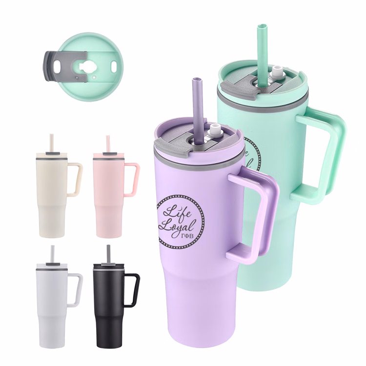 30 oz. Plasitc Handle Mug with Twist Closure Straw Lid