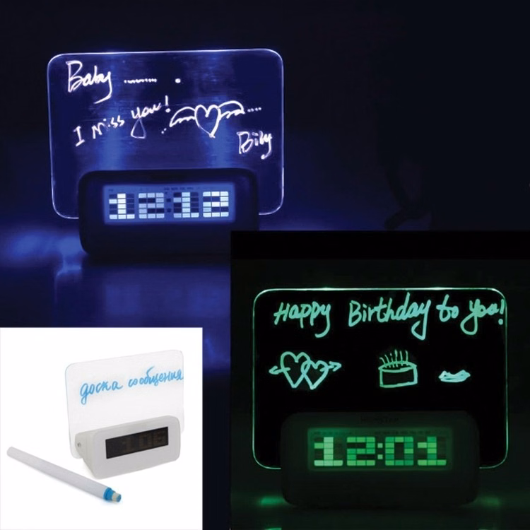 LED Fluorescent Message Board Digital Alarm Clock Calendar