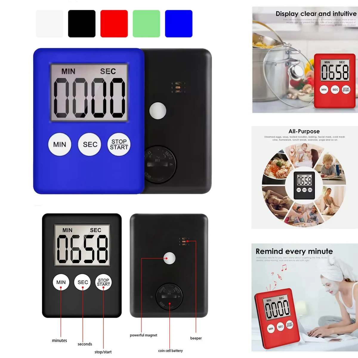 LCD Digital Screen Square Cooking Timer With Magnet 1