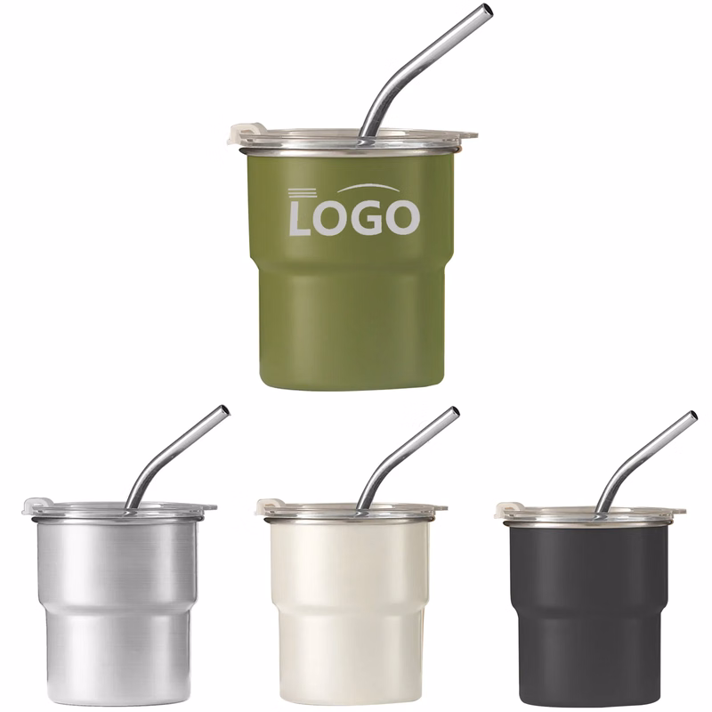 10OZ 304 Stainless Steel Coffee Mug With Lid Straw