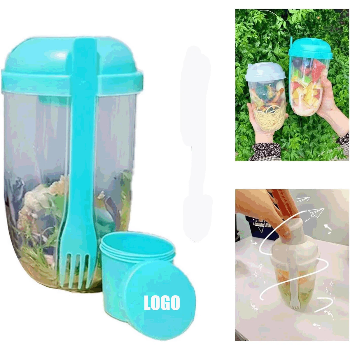 Salad Meal Shaker Cup with Fork and Dressing Holder/Shaker Bottle 1