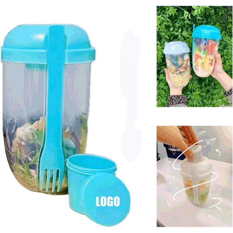Salad Meal Shaker Cup with Fork and Dressing Holder/Shaker Bottle