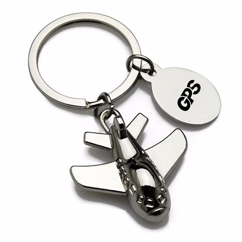 3 5/8 " Fashion Polished Silver Airplane Shaped Keychain