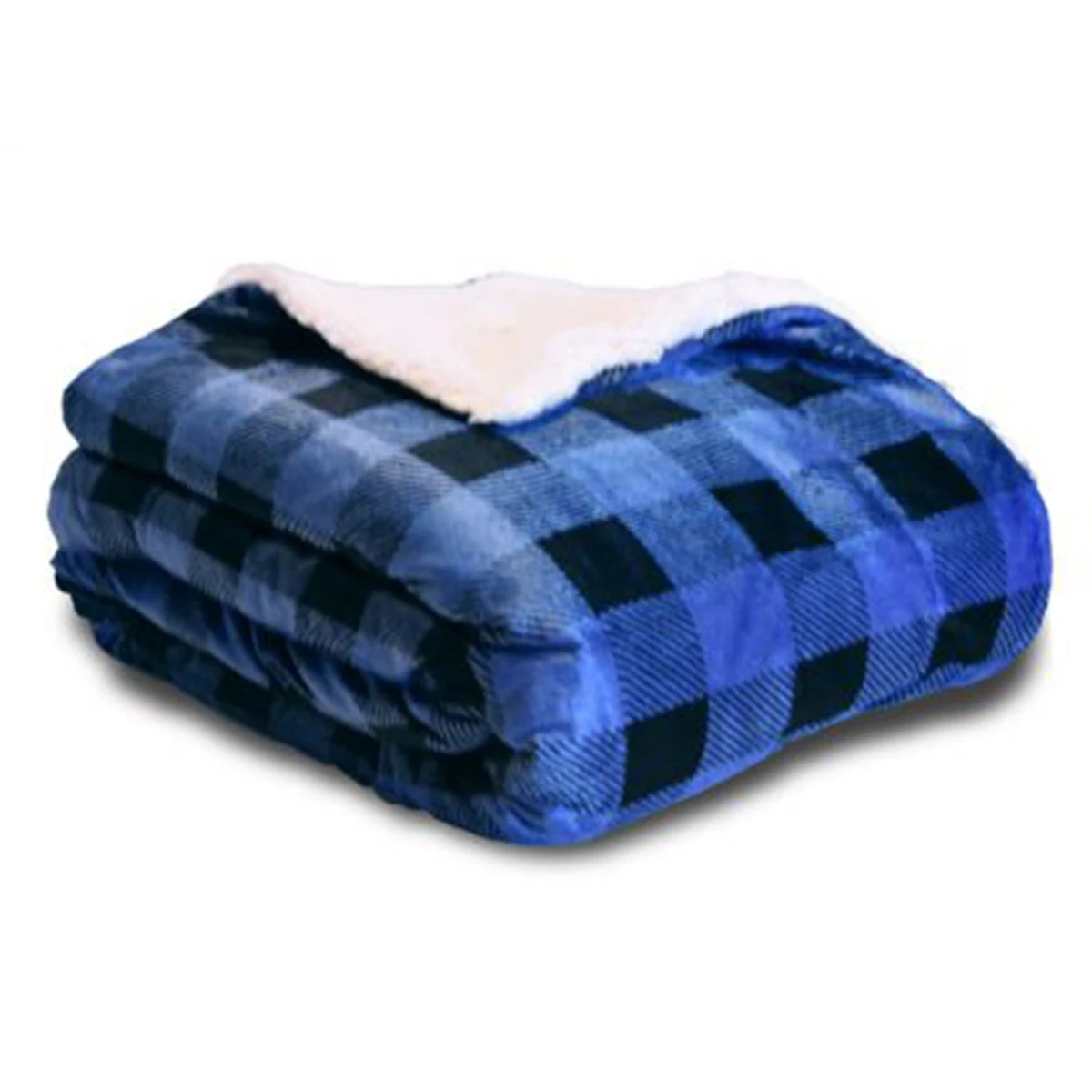 Royal and Black Plaid Sherpa Faux Micro Mink/Lambswool Sherpa Throw Blanket 1