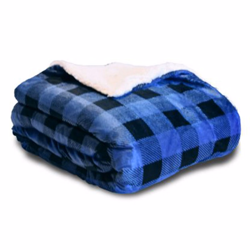 Blue and Black Plaid Sherpa Blanket