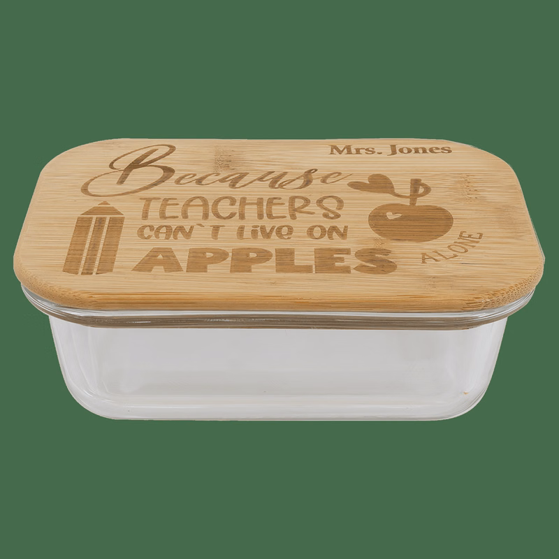 12 oz Clear/Bamboo Rectangle Glass Container with Lid
