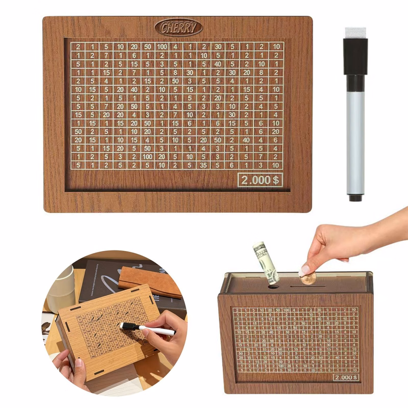 Wooden Money Savings Box w/ Counter