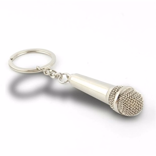 Custom Metal Microphone Shaped Keychain 4.3 inch — Music Event Trade Show Promo