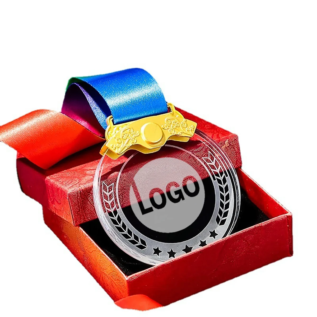MOQ 3 PCS Full Color Crystal Medal With Lanyard 1