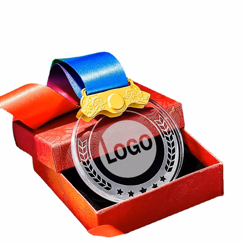MOQ 3 PCS Full Color Crystal Medal With Lanyard