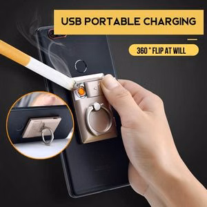 Elegant Phone Holder With USB Rechargeable Windproof Lighter And Universal Ring