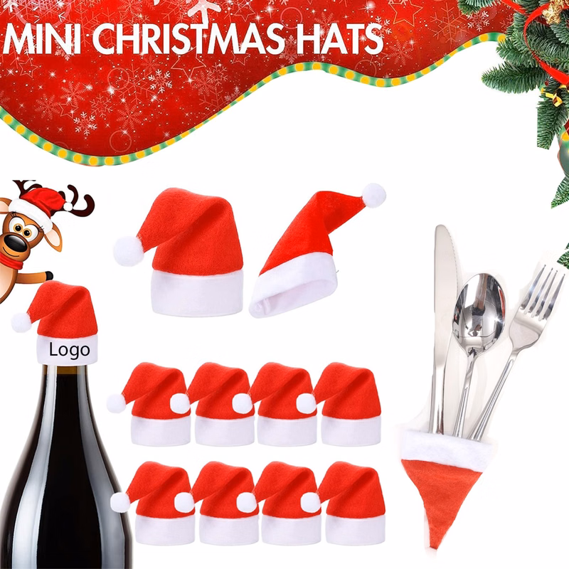 Christmas Santa Hat Wine Bottle Cap Silverware Holders