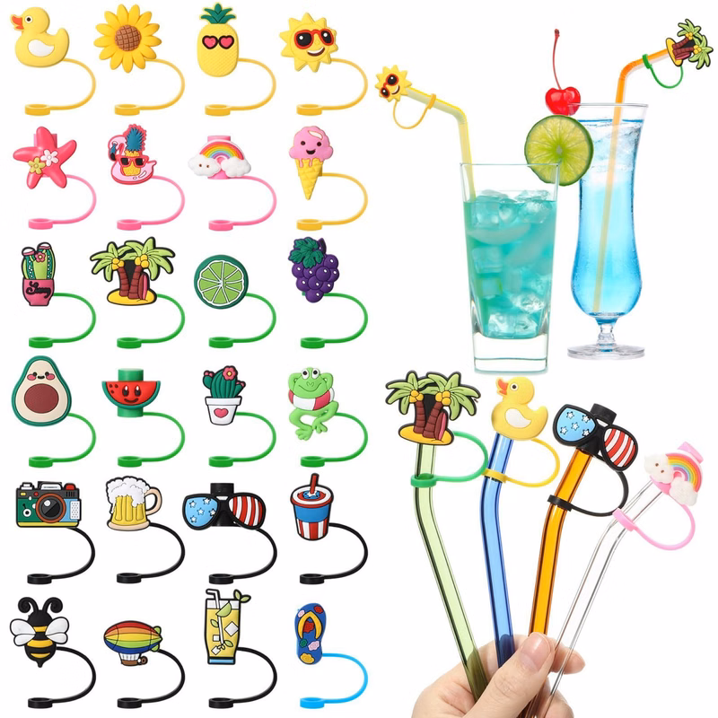 3D Dust Straw Topper Cover Pipe Cap Charm