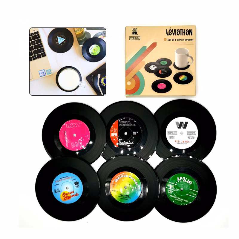 Set of 6 Vintage Record Coasters