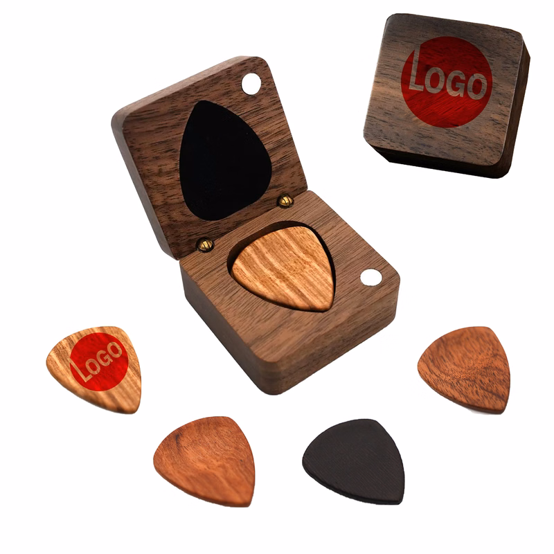 Custom Wood Guitar Pick Set with Storage Box