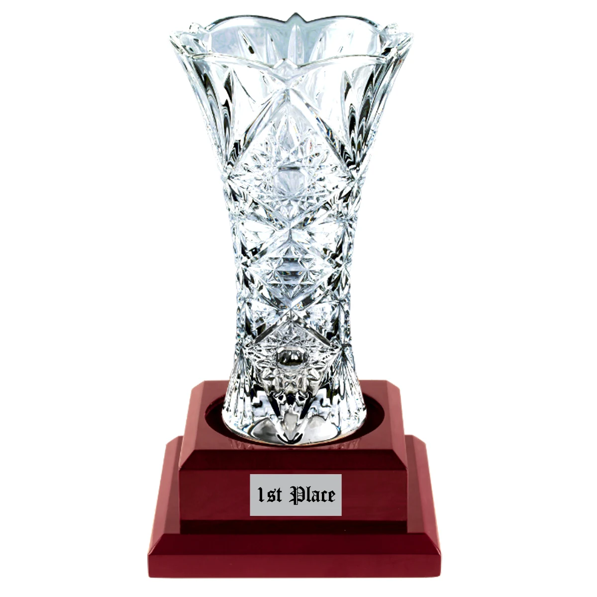 QUEEN CRYSTAL VASE WITH WALNUT BASE 1