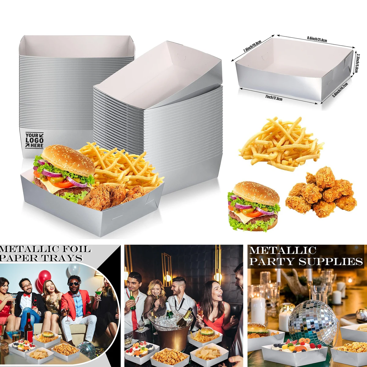 7.8 x 8.6 x 2.3 Inches Paper Food Tray 5 lb Holographic Boat Nacho Plate Disposable Serving Tray 1