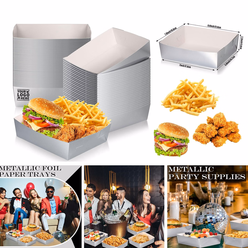 7.8 x 8.6 x 2.3 Inches Paper Food Tray 5 lb Holographic Boat Nacho Plate Disposable Serving Tray
