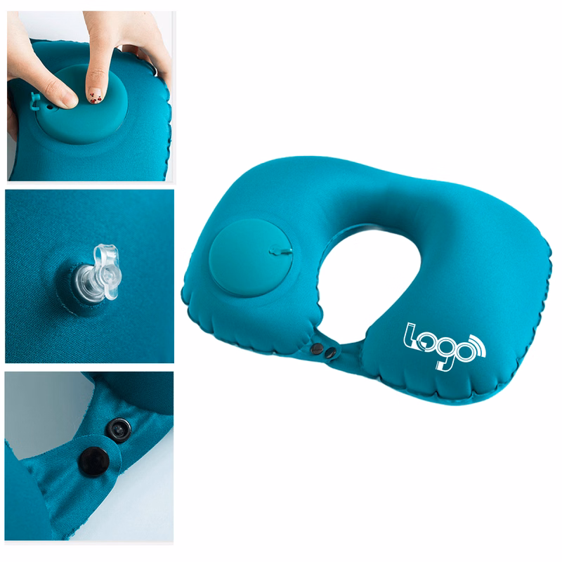 Press-to-Inflate U-Shaped Travel Pillow for Neck Support