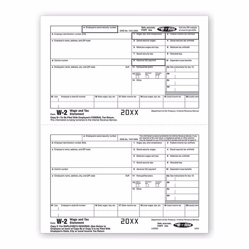 W-2 Tax Forms, Copy B And 2/C, Bulk