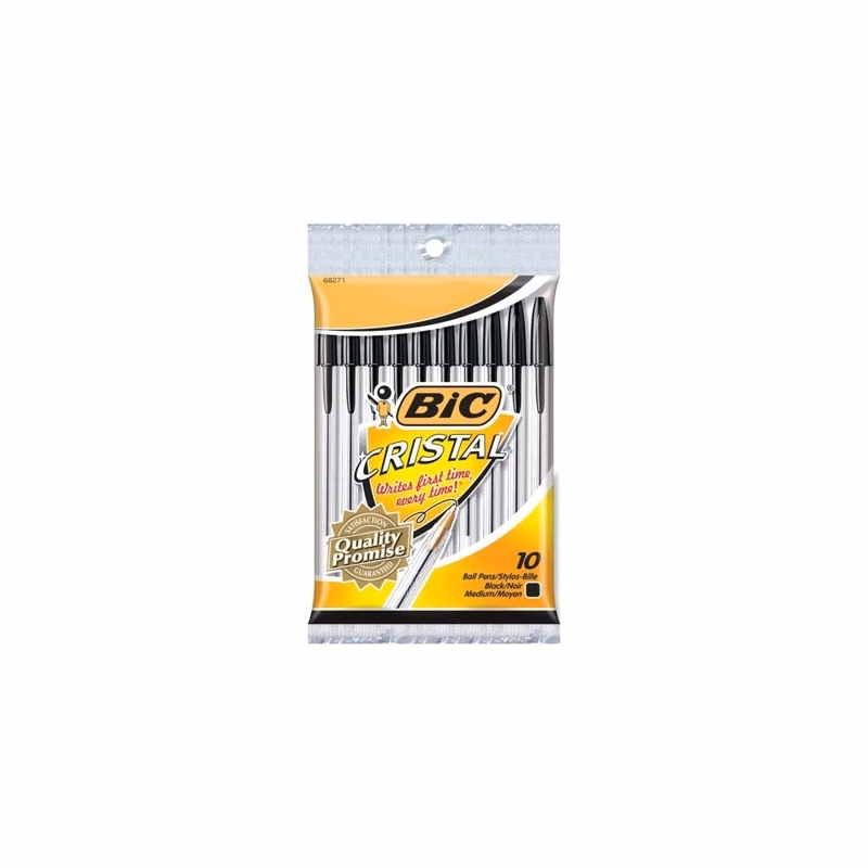 Bic Stick Pens - Black Medium Point Clear Barrel 10 Pack