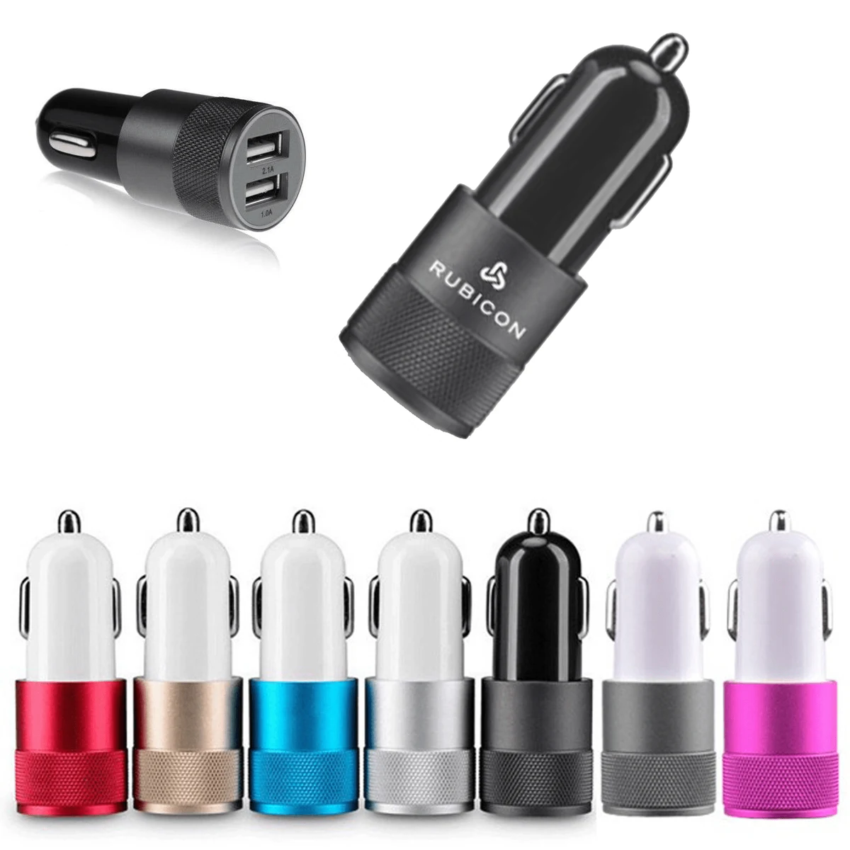 Dual Port 2.1 Amp Car Charger with Aluminum Collar 1