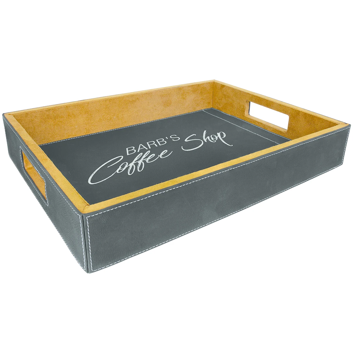 16" x 12" Black/Silver Leatherette Serving Tray 1