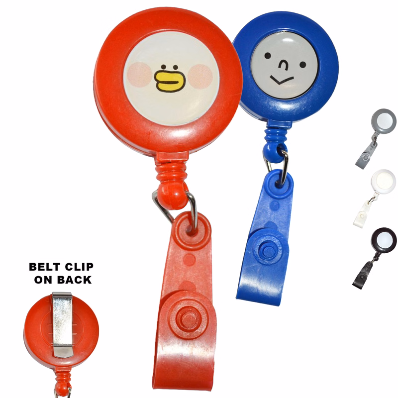 Matching Strap Color Round Badge Reel Holder w/ Belt Clip