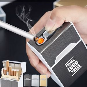Aluminum Cigarette Case With Magnetic Closure And Windproof USB Rechargeable Lighter Top