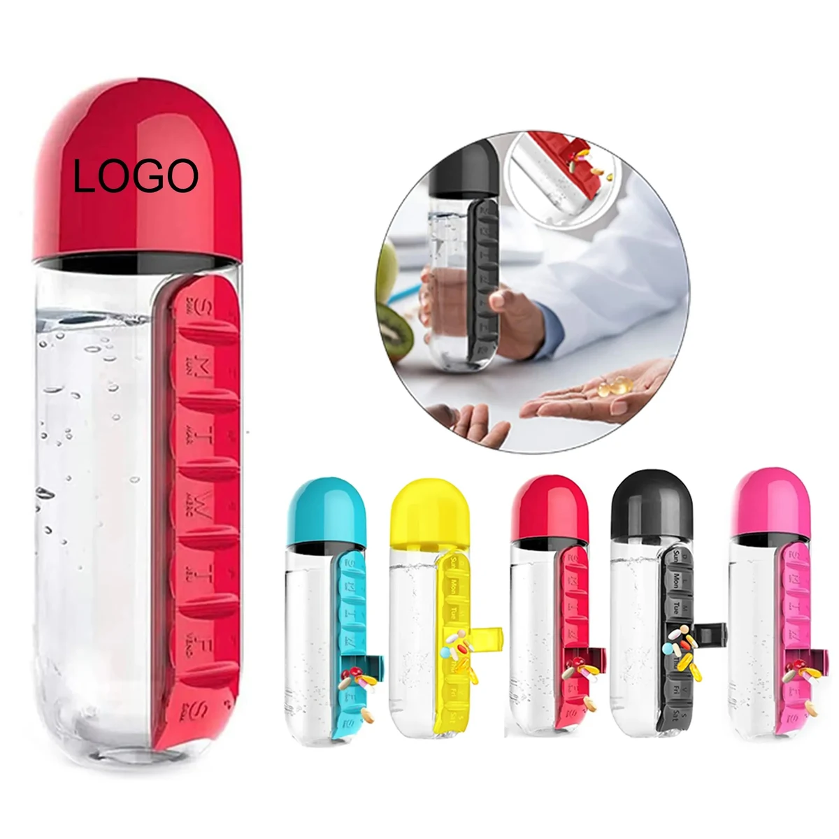 2 in 1 Water Bottle with 7 Day Pill Organizer 1