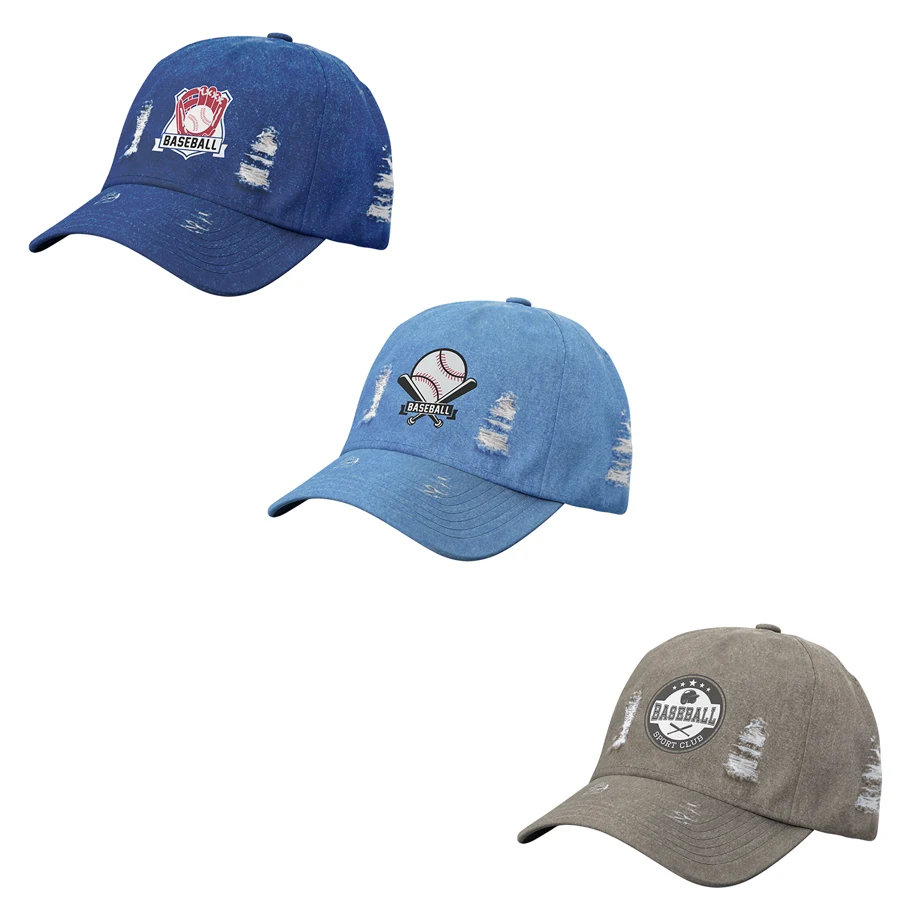 Premium Stock Ripped Cotton 6-Panel Unstructured Cap w/ 1