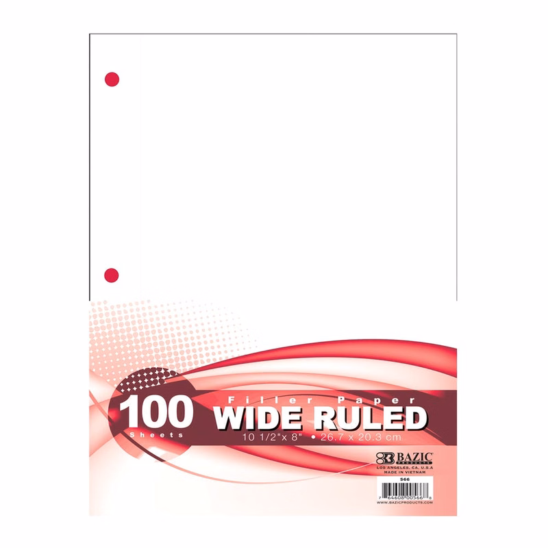 Wide Ruled Filler Paper - 100 Sheets