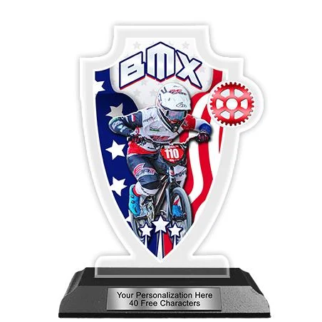 Acrylic Trophy: 6" Arrowhead, BMX USA Design, 3x5" 1