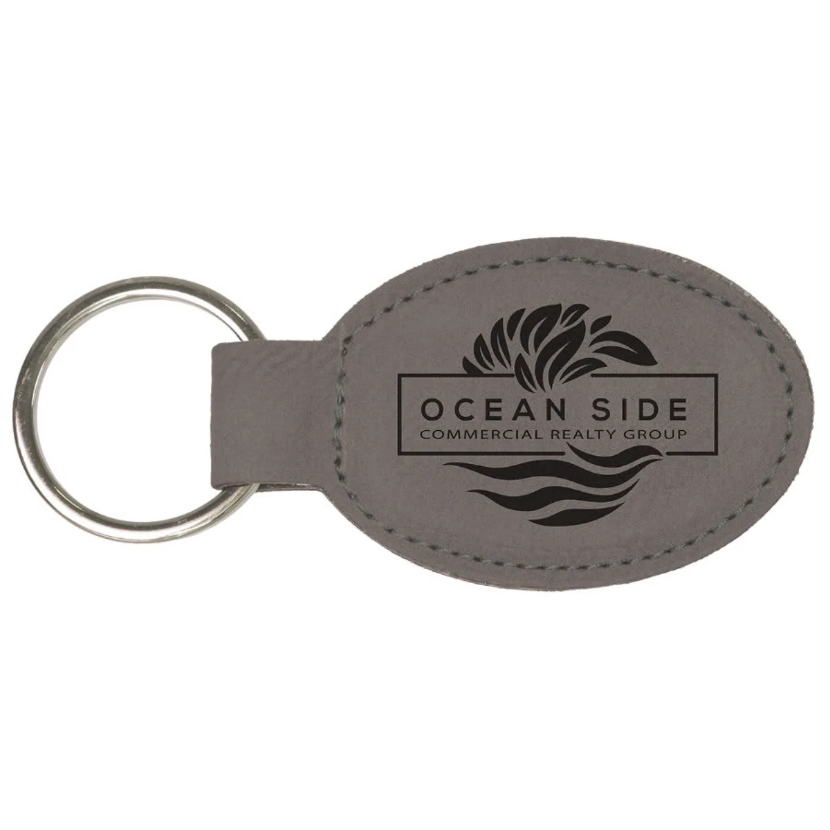 Gray Leatherette Oval Keychain 1