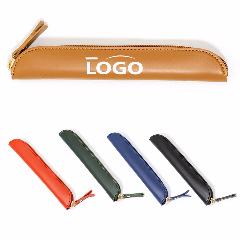 Sleek Zippered PU Leather Pen Pouch