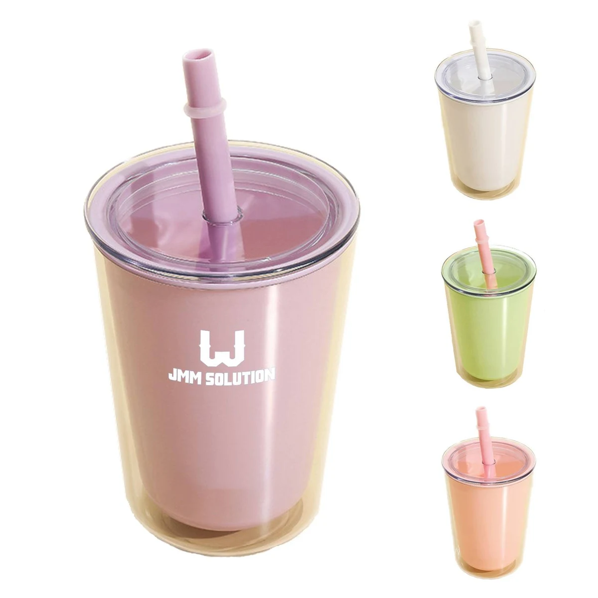 Double Layered Plastic Straw Water Cup 1