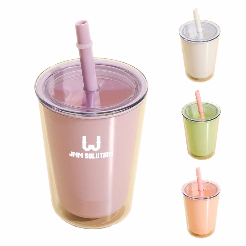 Double Layered Plastic Straw Water Cup