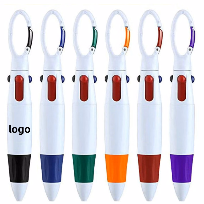Colorful Ink Pen with Carabiner Clip