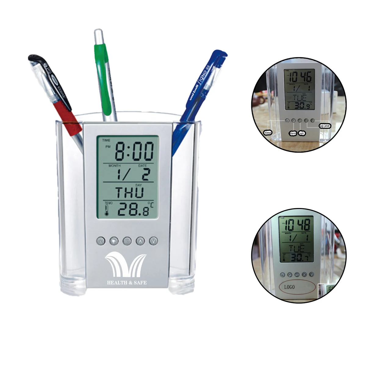 Desktop Calendar Alarm Clock Pen Holder 1