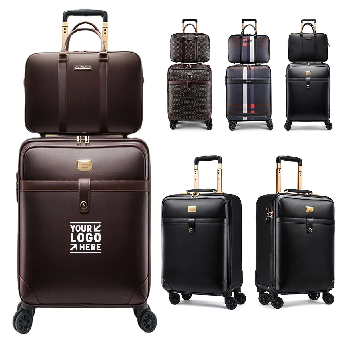 2Pcs 20In Leather Expandable Business Travel Waterproof Luggage with TSA Lock 1
