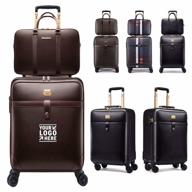 2Pcs 20In Leather Expandable Business Travel Waterproof Luggage with TSA Lock